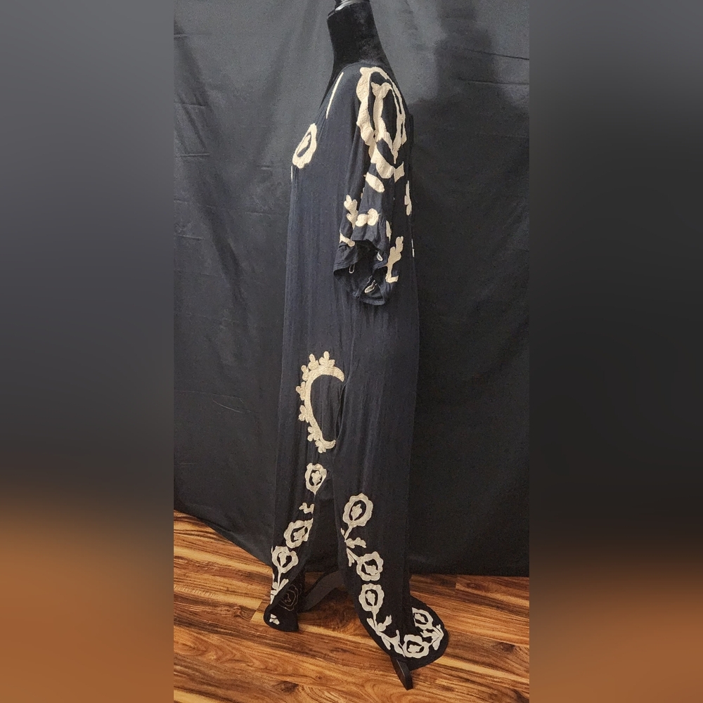 RARE Free People Black Maxi Dress with Cream Floral Embroidery - Picture 8 of 14
